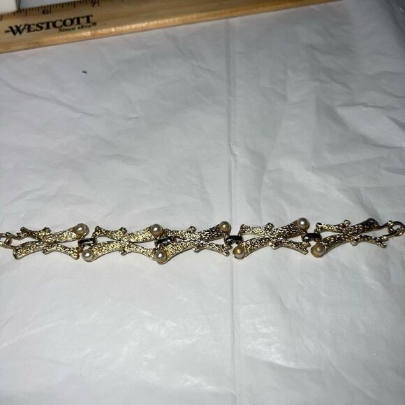 Vintage MCM Gold Tone With Faux Pearl Branch Choker Necklace - Picture 5 of 6